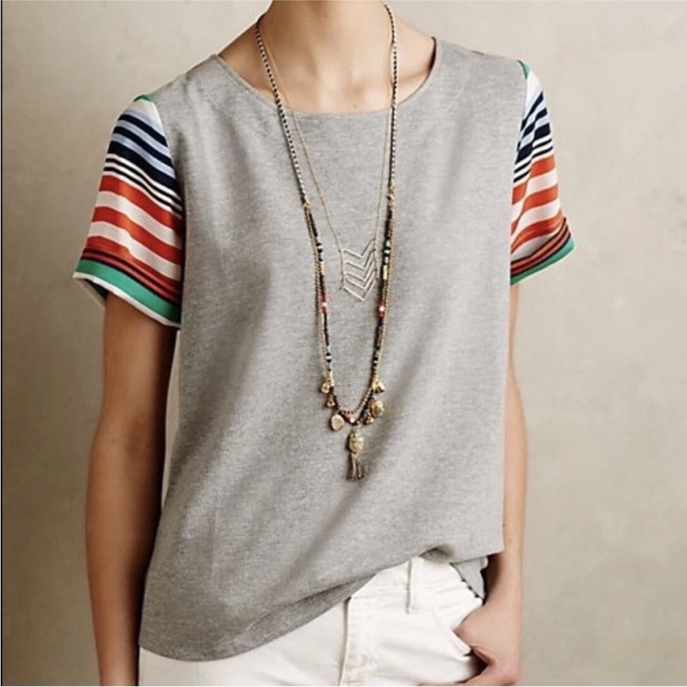 Anthropologie Porridge Mixed Media Colorful Stripe Gray Short Sleeve Small S